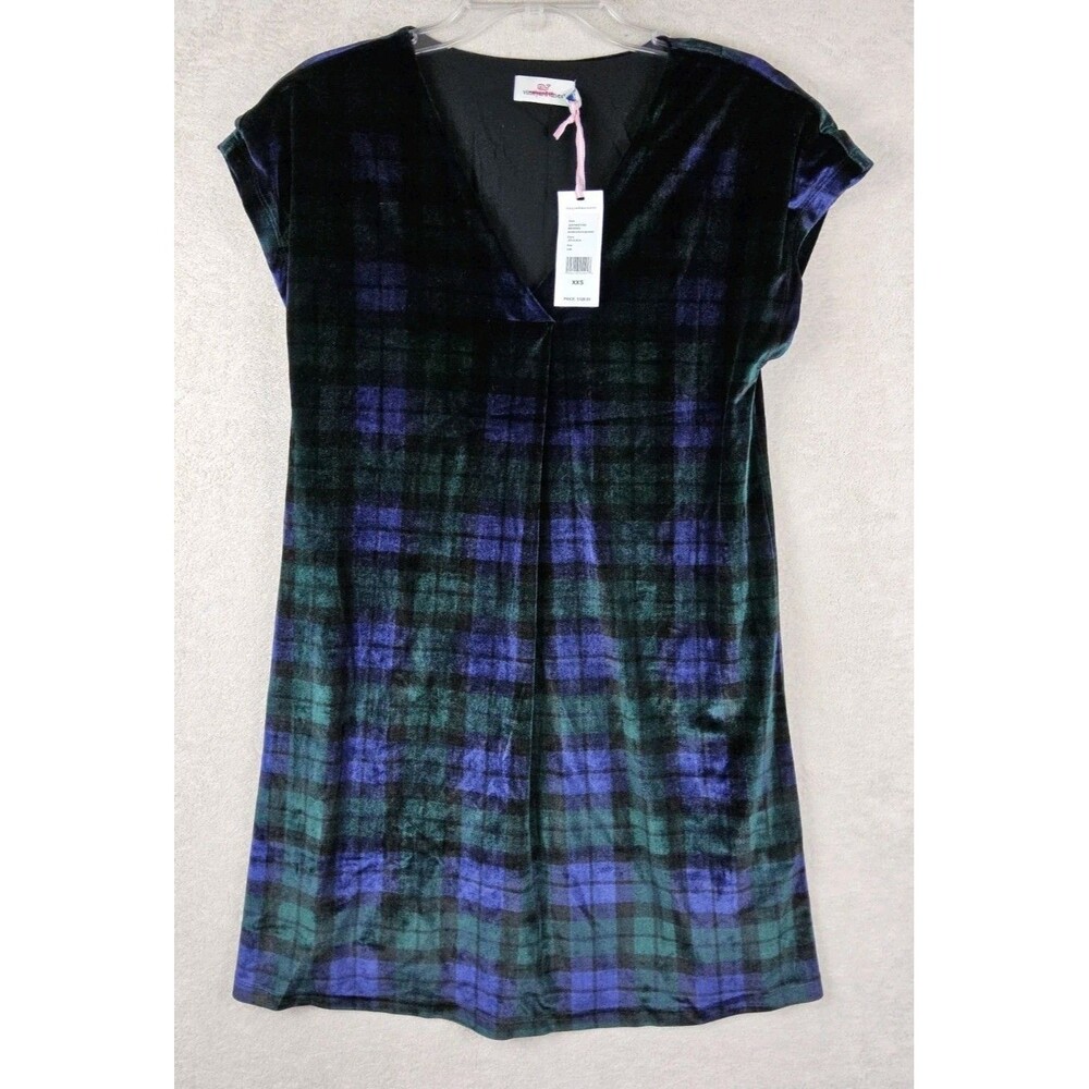 Vineyard Vines Women's Blackwatch Velvet V Neck Plaid Dress Size XXS $128